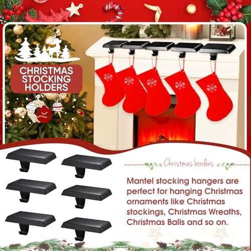 Christmas Stocking Holders for Mantle, Weighted Stocking Hangers, Christmas Stocking Hooks for Tables Window Fireplace Mantle Decoration(Black,6PCS) - Image 6