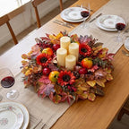 HipTree Handcrafted 24In Fall Wreath Sunflower Pomegranate Front Door Decor - Image 6