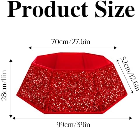 XmasExp Christmas Tree Collar, 39 inch Sequin Tree Skirt Stand Base Cover for Home Decor (Red, X-Large) - Image 3