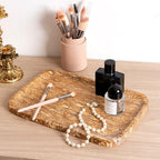 Karibiber Natural Marble Vanity Tray, 11.8" Travertine/Stone Bathroom Tray Countertop, Golden Stone for Perfume Jewelry Holder, Decorative Dresser Organizer, Storage for Kitchen Sink(Walnut Traver) - Image 4