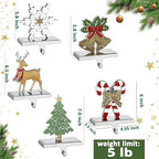 Christmas Stocking Holders for Mantel Set of 5 Reindeer Snowflake Tree Bell Candycane Metal Standing Stocking Hook Silver Sturdy Stockings Hanger for Fireplace Decoration (Set of 5) - Image 2