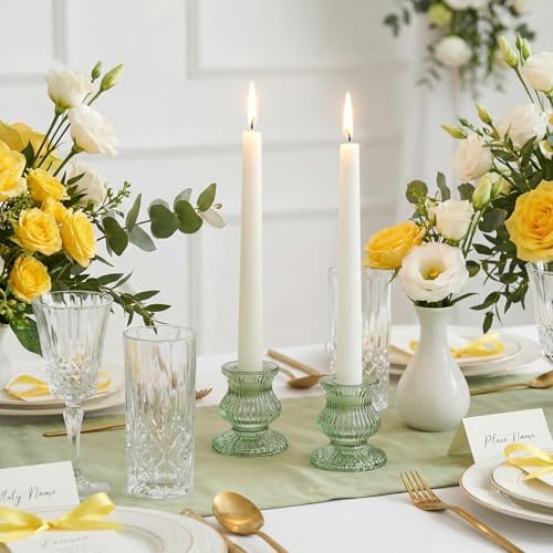 Green Glass Candle Holders 12 Pcs, Ribbed Taper Candle Holders Bulk, Vintage Candlestick Holders for Sage Green Wedding Centerpieces, Christmas Table Decor, Party & Easter Home Decor - Image 5