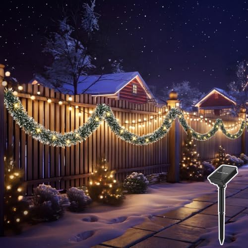 Dingion 50 ft Pre-lit Christmas Garland for Outdoor Dark Green & Warm by Dingion
