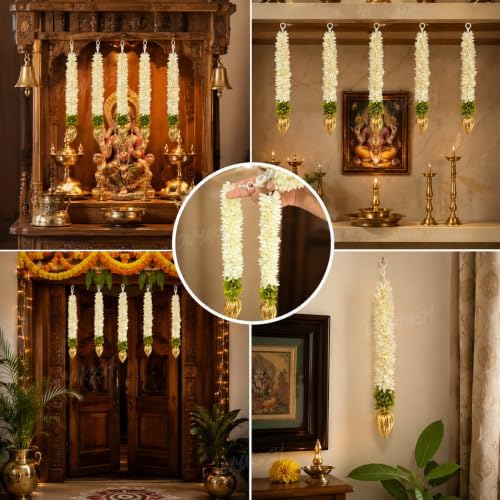 Divyakosh Fabric Hangings with Golden Lotus-6 Pcs-Small- 12 INCH | Floral Wall Hangings, Temple-Decoration Items, Backdrop for Pooja Decorative, Varalakshmi Vratam Decor| Varamahalaxmi Decor Items | - Image 5