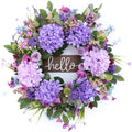 24" Spring Summer Wreaths Front Door with Hello Sign,Purple Hydrangea Wreath with Wildflowers Greenery Leaves,Eucalyptus Wreath for Front Door,Porch,Farmhouse,Wall,Window Outdoor Decor by AmoriseArtificialFLowers
