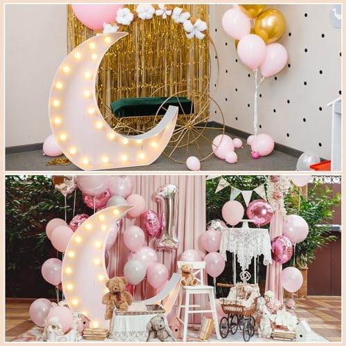 Maxcheck 4FT Moon Marquee Sign Decor Large Light up Moon Lights with Bulb Light String Foam Marquee for Valentine's Eid Birthday Engagement Baby Shower Party Decorations - Image 6