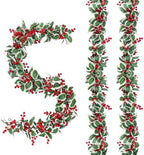 MAKHOT 6Ft Eucalyptus Garland, Green Leaves Wreath Vines Garlands Decorations, Artificial Red Berry Garland for Fireplace Gate Mantle Table Home Party Decor（2PCS by MAKHOT