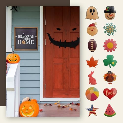 Wall Things Co. Interchangeable Welcome to our Home Sign for Front Door with 14 Changeable Magnets, Seasonal Front Porch Decorations, Rustic Farmhouse Home Decor, 16x16 Inch - Image 2