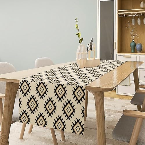 Aztec Tribal Geometric Table Runner Southwestern Style Native Linen Pattern Printed Table Setting Decor for Garden Farmhouse Party Holiday Dinner Home Decoration Everyday 13x120in - Image 2