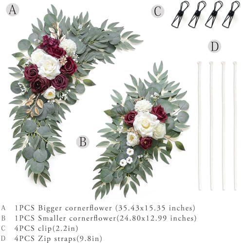 Olalaka Artificial Burgundy Flower Swag Set of 2 for Wedding Welcome Signs Floral Decorations, Wedding Arch Flowers for Wedding Ceremony, Ivory Wedding Flower - Image 3
