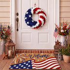 Tingjoo 2 Pcs 4th of July Door Mat and Patriotic Wreath for Front Door by Tingjoo