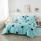 Caressma Blue Comforter Set Queen Size Black Heart 3pcs with Pillowsham - Image 2