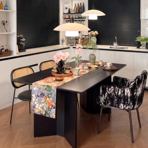 Rustic Cotton Polyester Green Table Runner, Waterproof Seasonal Print Floral Table Runner Kitchen Dining Table Decoration for Home Party Decor 12x48 Inch - Image 2