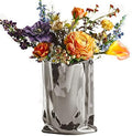 BLOFLO Silver Ceramic Modern Vase Crinkle Fold Paper Bag Handmade Ceramic Vase, Creative Flower Arrangement Ornaments, Decorative Vases for Home Decor, Mantel, Living Room Decoration (Silver) by BLOFLOSTU