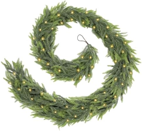 9FT Christmas Garland with Lights, Norfolk Pine Garland Decor for Xmas by Home