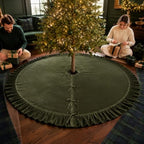 72 Inch Velvet Christmas Vintage Tree Skirt, Olive Green - Image 4