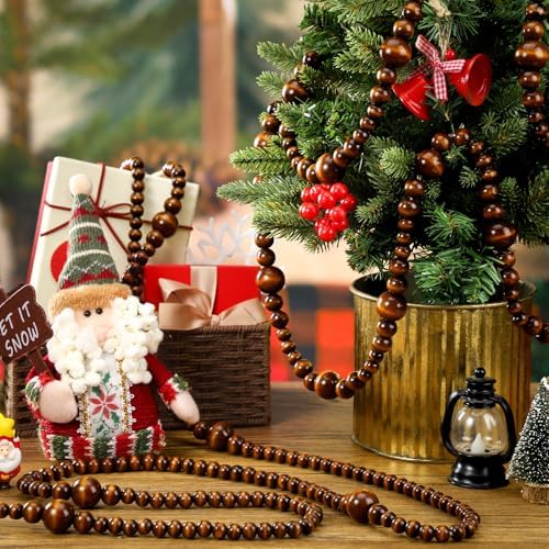 Bucherry 4 Pcs Christmas Wood Bead Garland 28.8 Feet, Coffee - Image 3