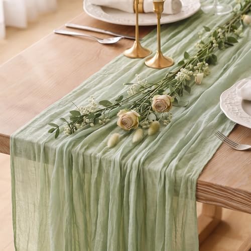 20 Pack Sage Green Cheesecloth Table Runner 120 Inch Boho Wedding Decor by Fixwal