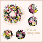 idyllic 22 Inch Spring Summer Wild Flower Front Door Wreath, Everyday Greenery Leaves for Indoor and Outdoor Use, Rustic Farmhouse Style Home Wreath Decor - Image 2
