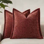 Decorative Chenille Luxury Throw Pillow Covers with Wide Edge, Textured Solid Pillowcases, Soft Velvet Cushion Cover Home Décor for Couch Sofa Chair Bed,20×20 Inch, Set of 2, Burgundy Red by Unknown