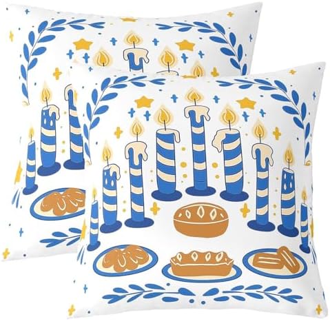 Erosebridal Blue Hanukkah Decorations Throw Pillow Covers 24X24 Set of 2 for Couch Bed Sofa Decor, Festival Holiday Pillow Covers, Menorah Seasonal Star Decorative Cushion Cases by Erosebridal