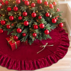 48 Inches Velvet Christmas Tree Skirt Decorations Red Wine Luxury Xmas Fur Plush Skirts for Merry Christmas Party Rustic Vintage Holiday Home Winter by QIJISTORM