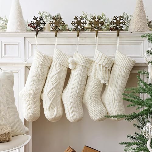 Farmhouse Knitted Personalized Christmas Stockings: 5 Pack 18 Inch Rustic Cable Knit Fireplace Cozy Hanging Xmas Stockings Boho Style Stocking Decorations for Family Holiday Décor, White Beige - Image 7