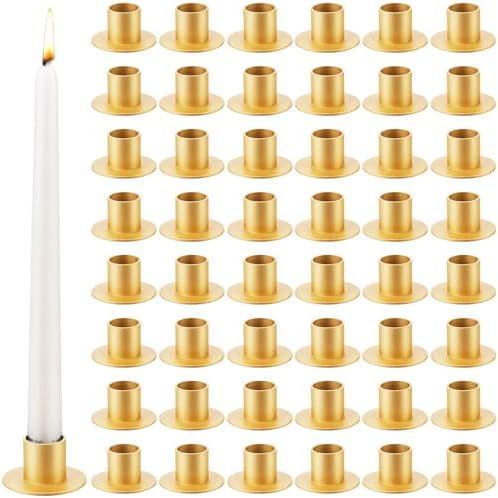 48 Pcs Gold Metal Taper Candle Holders Bulk for Wedding Pillar Candles Taper Candlesticks Holders Centerpieces Short Candle Stick Dinner Decor for Party Anniversary Dinning Table Gift (48, Gold) by PINKXHY