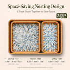 Handwoven Rattan Tray Set of 3 with Mother of Pearl Blue Floral Inlay - Image 4