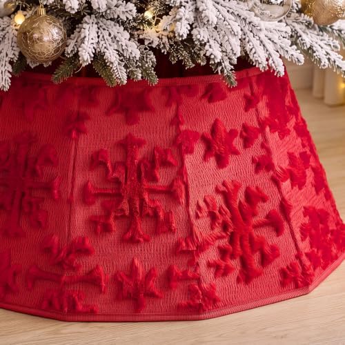 Soulchen 30 Inch Christmas Tree Collar Red Snowflake Tree Skirt Ring Jacquard Velvet Foldable Christmas Base Cover for Xmas Base Stand Cover Holiday Party Indoor Home Decorations by Soulchen