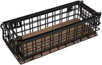 MyGift Set of 2 Black Metal Wire Baskets with Burnt Wood Base Handles - Image 7