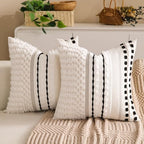 Boho Chenille Tufted Couch Throw Pillow Covers 18x18 Inch Set of 2 Farmhouse Striped Decorative Pillow Covers Accent Neutral Pillowcase Black Cushion Cover for Living Room Sofa Bed by KOOLIFE