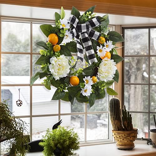 Garvee 20" Lemon Wreath for Front Door, Spring Summer Fruit Wreath - Image 7