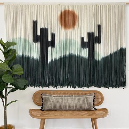 Macrame Wall Hanging Handmade Green Cactus Dip-Dye Fiber Art 57"W*35"L by FLBER