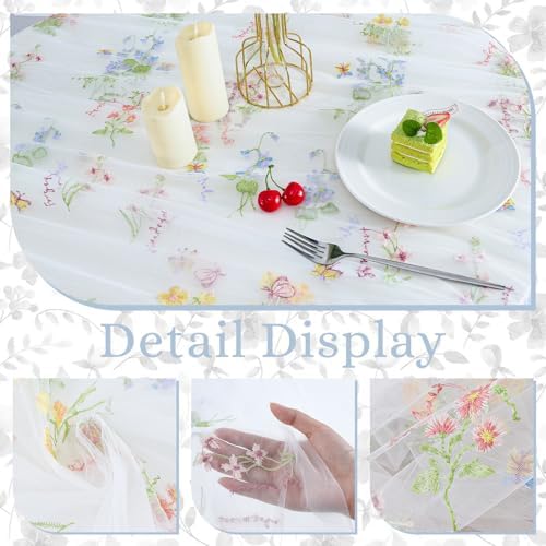 BINBE 6pcs Ivory Florals Table Runner Embroidery Gauze 10FT Daisy Seasonal Tulle Birthday Wedding Holiday Kitchen Dining Table Decor for Home Party - Image 3
