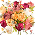 FiveSeasonStuff Peach, Coral, Cream & Burgundy Artificial Peony Set of 2 by FiveSeasonStuff