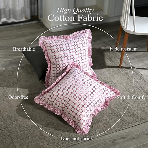 CPC Magenta Pink Hand Block Print 100% Cotton Ruffle Throw Pillow Cover 18x18 inch with Hidden Zipper Decorative for Couch, Bed, Sofa, Farmhouse, Cottagecore Decor Gift Christmas Fall Thanksgiving - Image 3