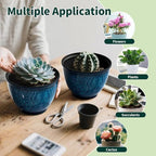 8 Inch Plant Pots Indoor Outdoor, Glazed Plastic Planter with Drainage - Image 5
