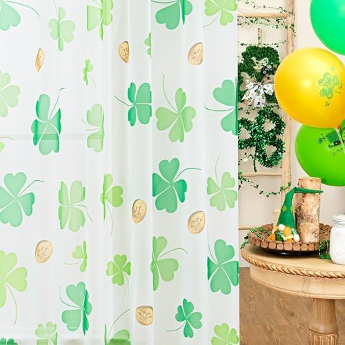 St. Patrick's Day Sheer Curtains for Living Room, Shamrock Clover Sheer Curtain, Rod Pocket Window Drapes Decorations for Bedroom and Home Decor, 2 Panels Green 52W x 84L - Image 6