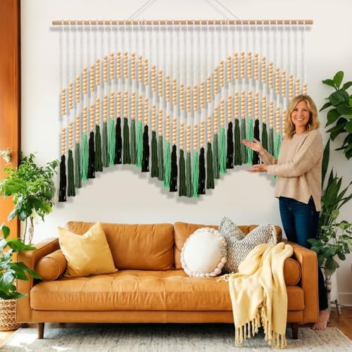 Tiamon Boho Wall Decor - 59'' W x 42'' L Macrame Wall Hanging Beaded Large Tapestry Art for Home Bathroom Farmhouse Bedroom Living Room Office Natural Modern Rustic Decoration - Image 4