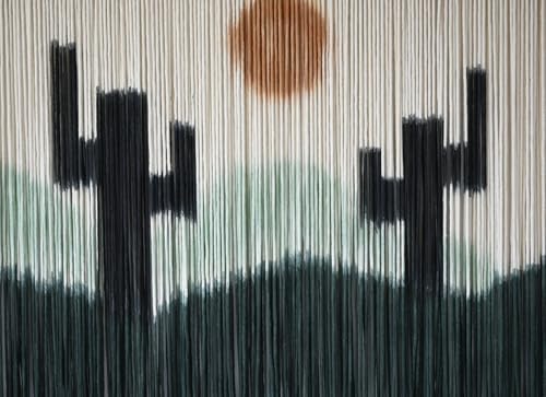 Macrame Wall Hanging Handmade Green Cactus Dip-Dye Fiber Art 57"W*35"L - Image 7