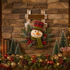 Suncalla 17 Inch Christmas Snowman Wreaths for Front Door Wood Hanging Sign - Image 4