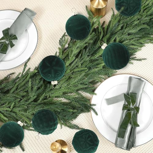 Garvee 25 Pcs Christmas Ball Ornaments, 2.36 in Green Velvet Flocked Xmas Holiday Ball Set, Shatterproof & Lightweight Plastic Christmas Decorations for Trees Parties - Image 5
