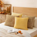 a moment Bright Yellow 4 Pack Throw Pillow Covers - Chenille & Velvet Set with Piping, Farmhouse Textured Design Pillow Cases for Couch Sofa Bed Livingroom (16x16 Inch, No Insert) - Image 4
