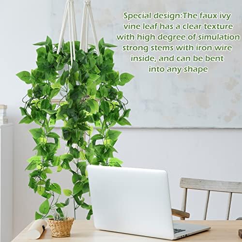 Hoteam 12 Pcs Artificial Hanging Greenery Plants, Pothos - Image 3