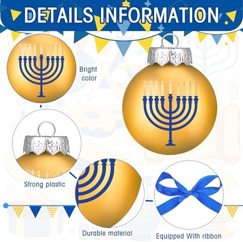 Tioncy 16 Pcs Hanukkah Ball Ornaments Jewish Christmas Hanukkah Ornaments for Tree Menorah Star of David Decorations Set Happy Hanukkah Decorative Hanging Balls Ornaments for Tree Party(3.15 Inches) - Image 4