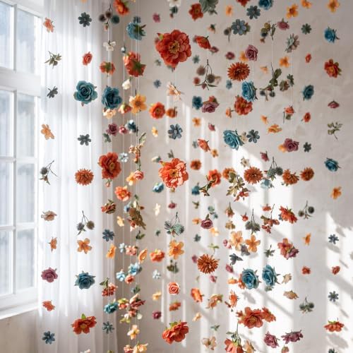 6 Pcs 35.4ft Fall Artificial Flower Garlands with Hooks, Dusty Blue Burnt Orange Hanging Flower Vines for Wedding Arch Table Thanksgiving Home Decor - Image 4