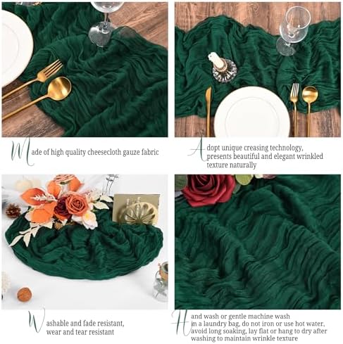 16 Pack Emerald Green Table Runner 10FT Cheesecloth Table Runner Boho Gauze Table Runners Long Rustic Sheer Fabric Table Runners for Wedding Party Bridal Shower Farmhouse & Home Decor - Image 4