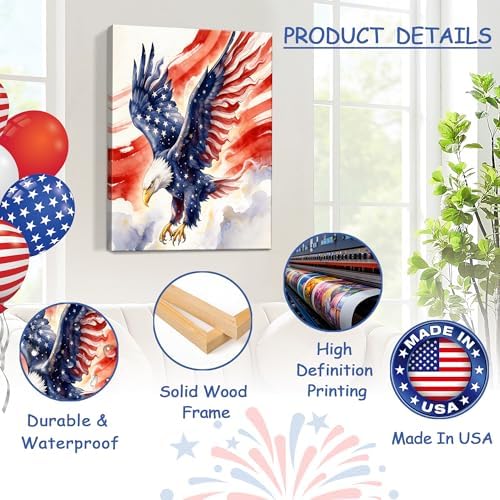 HomeifHue July 4th Patriotic Canvas Wall Art 4th of July USA Decorations American Flag Painting Picture Eagle Pictures for Wall Decor Independence Day Home Decor（F7 16x24in） - Image 4