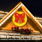36 Inch Pre-lit Outdoor Christmas Wreath with Bow, Red Bow - Gold Wreath - Image 2